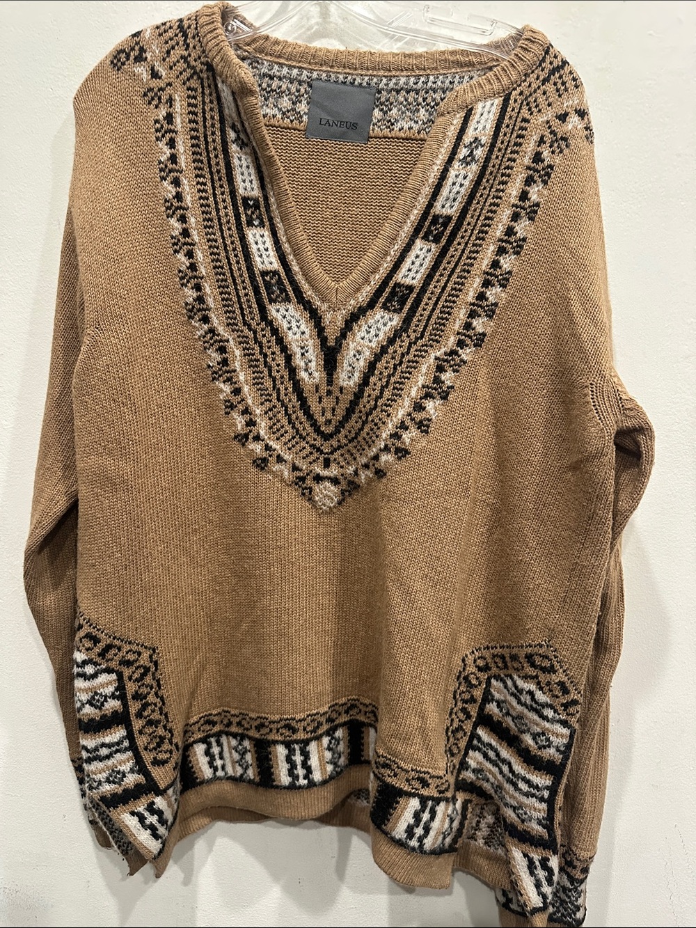 Laneus Sweater Men brown tan southwestern boho large Italian
